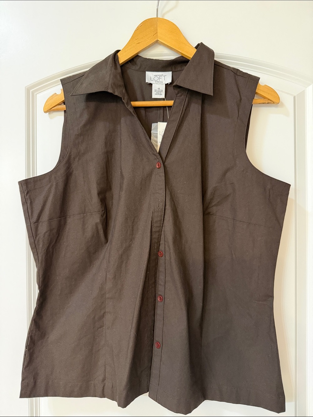 LOFT Brown Sleeveless Button-Down Collared Shirt